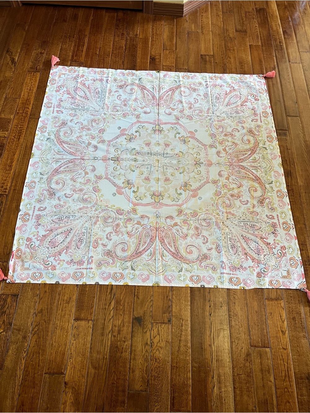 Opalhouse Tablecloth with Tassels Coral Orange Multicolor 57 x 57 inches - Picture 9 of 12